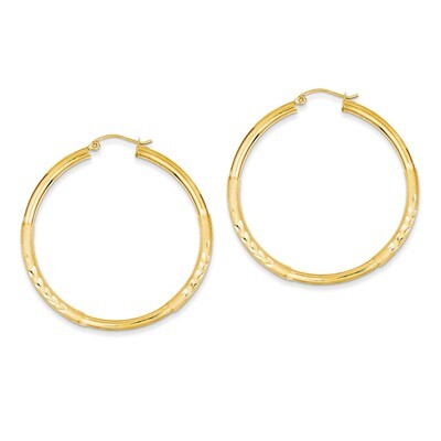 Satin &amp; Diamond-cut 3mm Round Hoop Earrings 14k Gold TC294, MPN: TC294, 883957289649