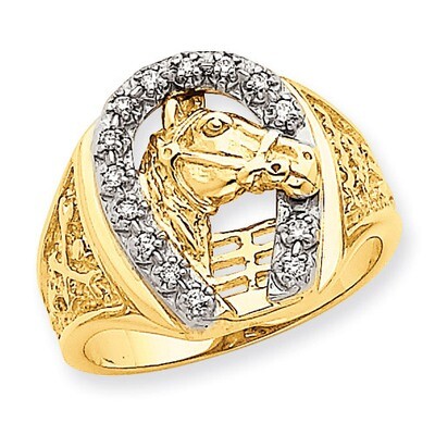 Mens Horseshoe with Horse in Center Ring Mounting 14k Two-Tone Gold X9464, MPN: X9464,