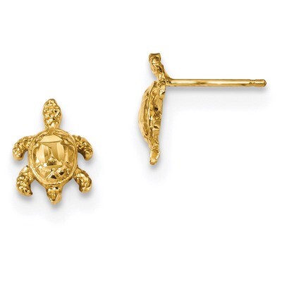Diamond -cut Sea Turtle Post Earrings 14k Gold Polished TC994, MPN: TC994, 191101055867