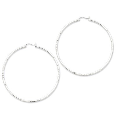 2mm Satin &amp; Diamond Cut Hoop Earrings Sterling Silver Rhodium-plated QE4426, MPN: QE4426, 883957930…