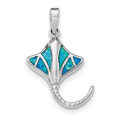 Created Blue Opal Manta Ray Pendant Sterling Silver Rhodium QP4293, MPN: QP4293, 883957670799