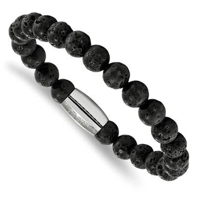 Lava Rock Beaded Stretch Bracelet Stainless Steel Polished SRB2234 by Chisel, MPN: SRB2234, 1911010…