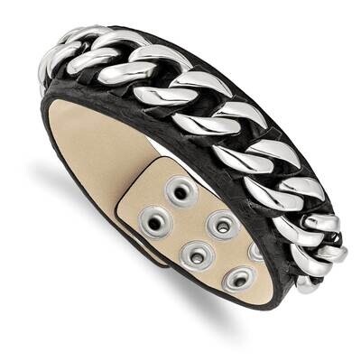Black Leather Chain 8.5 Inch Bracelet Stainless Steel SRB1009-8.5 by Chisel, MPN: SRB1009-8.5, 8867…
