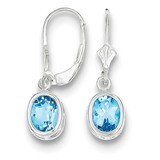 8x6mm Oval Blue Topaz Leverback Earrings Sterling Silver QE2044BT, MPN: QE2044BT, 883957227443