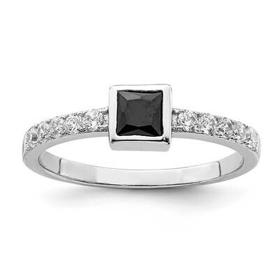 Black and White CZ Diamond Ring Sterling Silver Rhodium Plated QR7012, MPN: QR7012, 886774091266