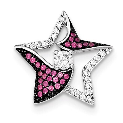 Synthetic Ruby &amp; CZ Star Chain Slide Sterling Silver QP4209