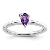 Pear Amethyst &amp; White Topaz Ring Sterling Silver Rhodium-Plated Polished QR7422AM, MPN: QR7422AM,