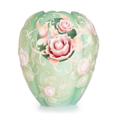 Franz Porcelain Pink Camellia Design Sculptured Porcelain Large Vase Limited Edition 2,000 FZ02728,…