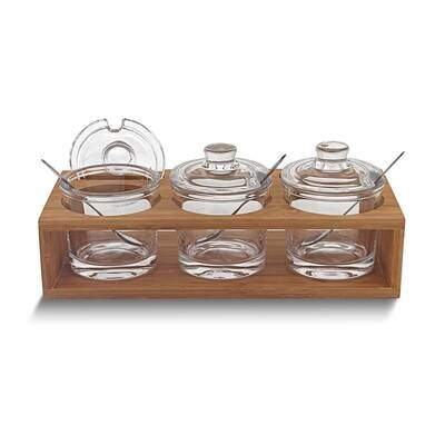 Badash 10pc Glass Condiment Jars with Spoons and Wooden Stand GM23910, MPN: GM23910, 769076027488