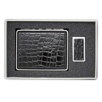Croco Black Leather Covered Money Clip 20-Cigarette Case Set GM22591, MPN: GM22591, 788089147174