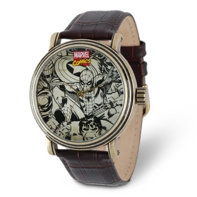Marvel Adult Size Spiderman Antique Gold-tone Black Strap Watch  XWA5746, MPN: XWA5746, 843231079182