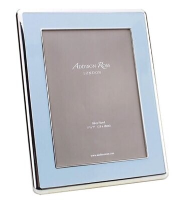 Addison Ross Wide Curved Enamel Picture Frame Powder Blue &amp; Silver 5 x 5 Inch Silver-plated FR6118,…