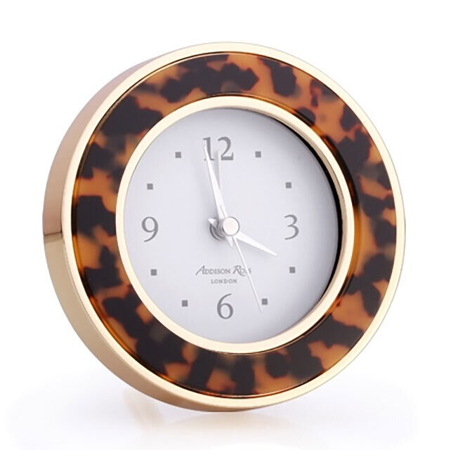 Addison Ross Tortoiseshell & Gold Silent Alarm Clock 4 x 4 Inche-Gold Plating FR5601