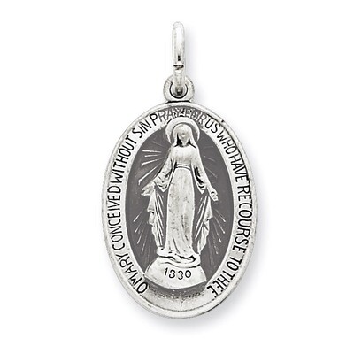 Miraculous Medal Antiqued Sterling Silver QC5521, MPN: QC5521, 191101183089