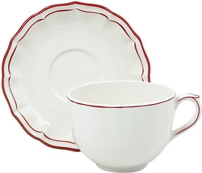 Gien Filet Rouge Breakfast Cups &amp; Saucers 18302PTA26, MPN: 18302PTA26, 840769083278