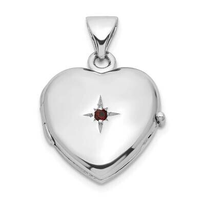 Garnet 15mm Heart Locket Sterling Silver Rhodium-plated QLS1048, MPN: QLS1048,