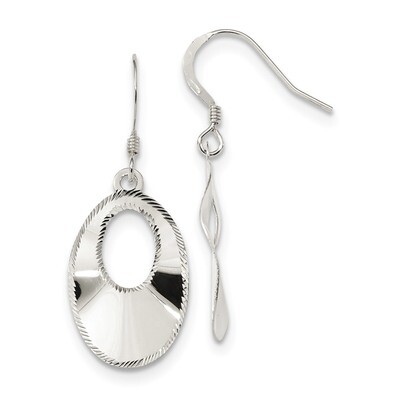 Laser Cut Oval Dangle Hook Earrings Sterling Silver Polished QE13578, MPN: QE13578, 191101234408