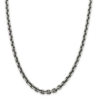 7.0mm Diamond-Cut Elongated Open Link Chain 26 Inch Sterling Silver Antiqued QFC144-26, MPN: QFC144…