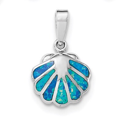 Created Blue Opal Oyster Pendant Sterling Silver Rhodium QP4295, MPN: QP4295, 883957716947