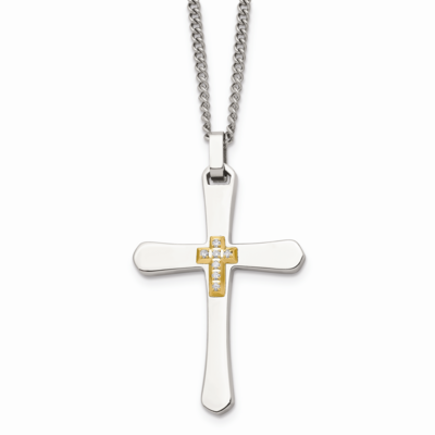 14k Gold Accent Diamonds Cross Necklace Stainless Steel SRN913-22 by Chisel, MPN: SRN913-22, 883957…