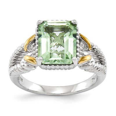 w/ Flash Gold-plate Green Quartz Ring Sterling Silver QR3168AG, MPN: QR3168AG, 883957655635