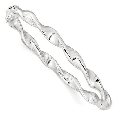 Twisted Textured Hinged Bangle Sterling Silver Polished QB1431, MPN: QB1431, 196904155189