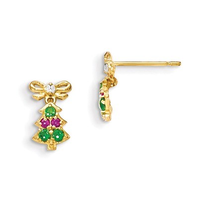 CZ Children&#39;S Christmas Tree Dangle Post Earrings 14k Gold GK844, MPN: GK844, 191101362316