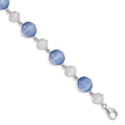Created Blue Cat&#39;s Eye with 1 inch Extender Bracelet Sterling Silver Rhodium-plated QG4958-7, MPN: …