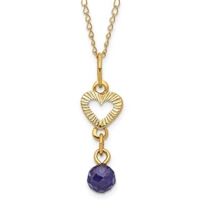 Childrens Violet CZ Heart with 3 Inch Extension Necklace 14k Gold GK396-13, MPN: GK396-13,