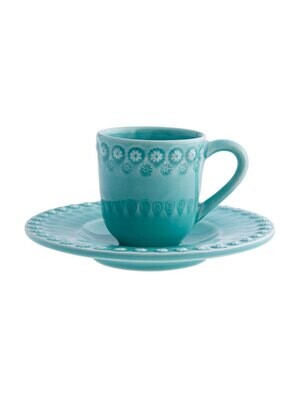 Bordallo Pinheiro Pinheiro Fantasy Coffee cup and saucer Acqua Green 65019246, MPN: 65019246, 56008…