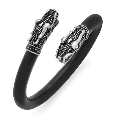 Polished and Antiqued Leather Dragon Bracelet - Stainless Steel SRB1576 by Chisel, MPN: SRB1576, 19…