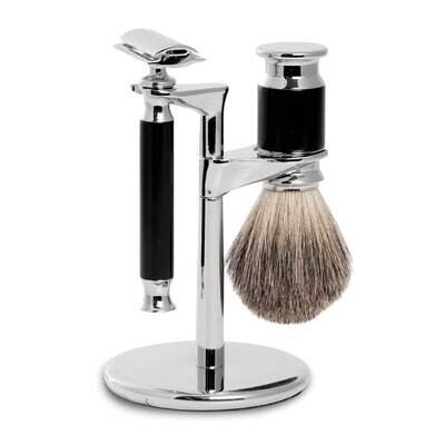 Chrome-plated with Black Accent Safety Razor, Brush and Stand GM21312, MPN: GM21312, 797140570042