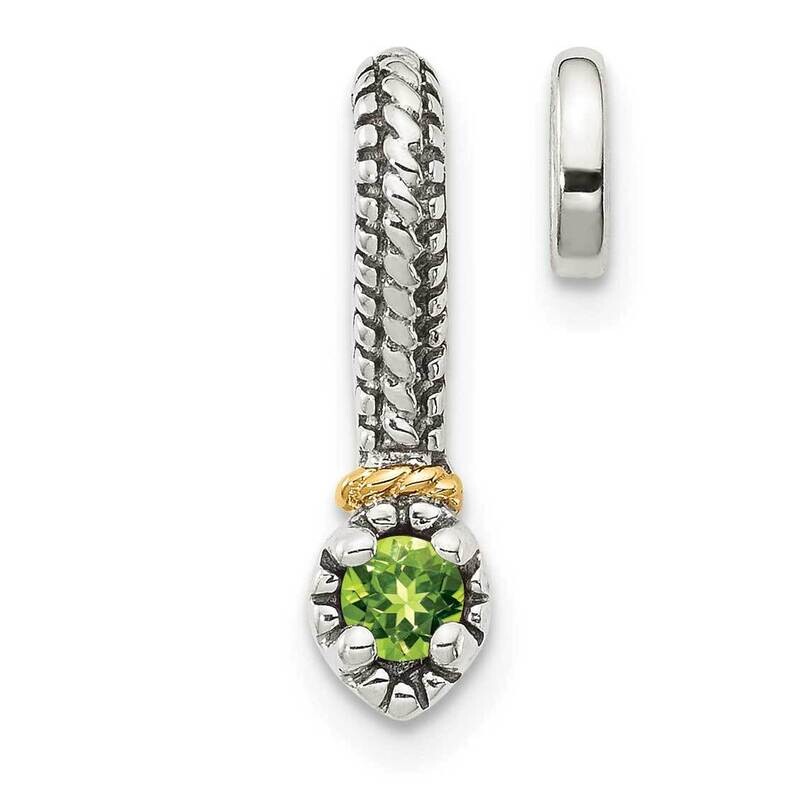 Peridot Chain Slide Pendant Sterling Silver with 14k Gold Polished QTC1713