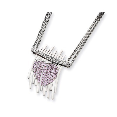 Pink and Clear CZ Necklace Sterling Silver QG2117-18