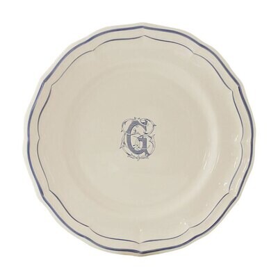 Gien Monogram Filet Bleu Dessert Plate Letter G 1710ADEG22, MPN: 1710ADEG22, 840769019529