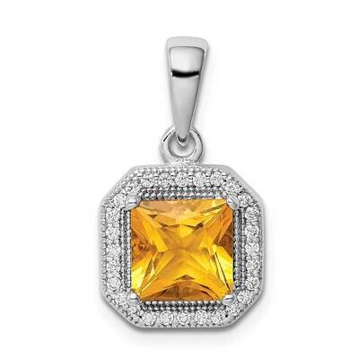 Yellow &amp; Clear CZ Diamond Pendant Sterling Silver Rhodium Plated QP5265NOV, MPN: QP5265NOV, 8839579…