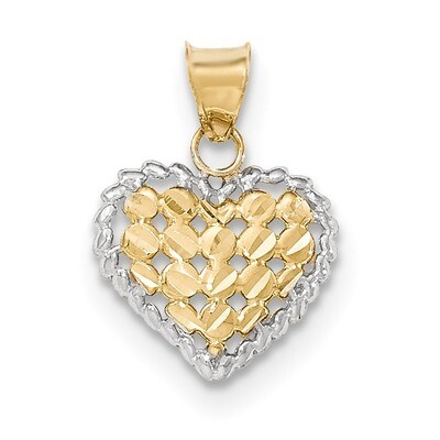 Diamond -cut Heart Pendant 14k &amp; Rhodium Polished K5144, MPN: K5144, 886774257464