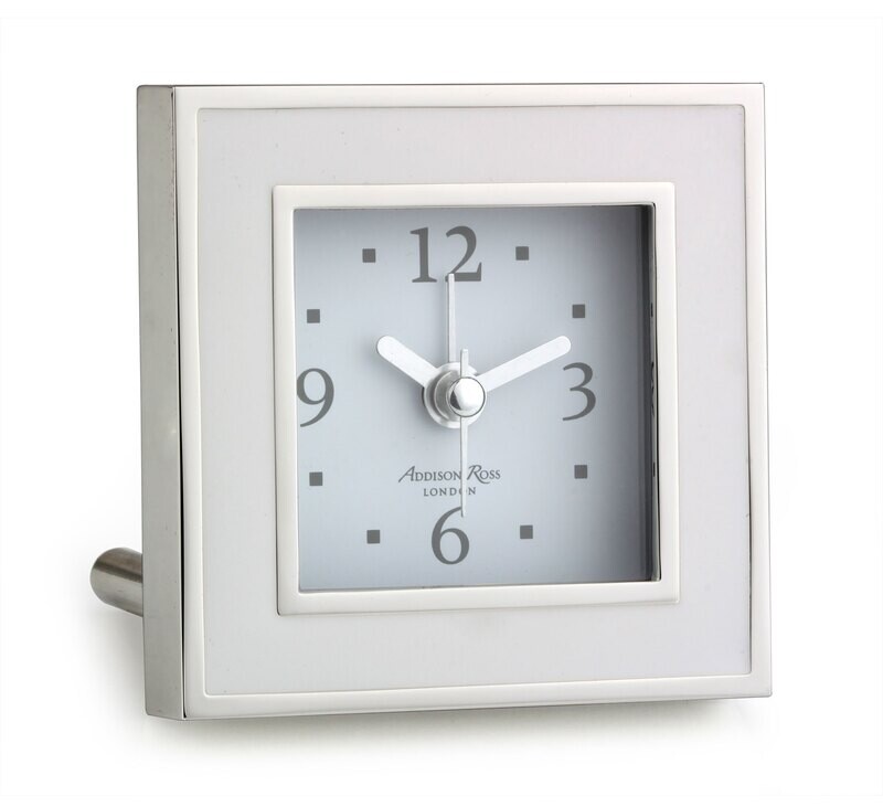 Addison Ross White & Silver Square Silent Alarm Clock 3 x 3 Inch Silver-plated FR1000