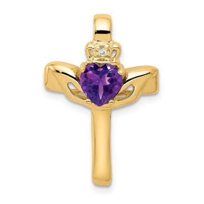 6mm Claddagh Amethyst A Diamond Cross Pendant 14k Gold XP753AM/A, MPN: XP753AM/A, 883957169712