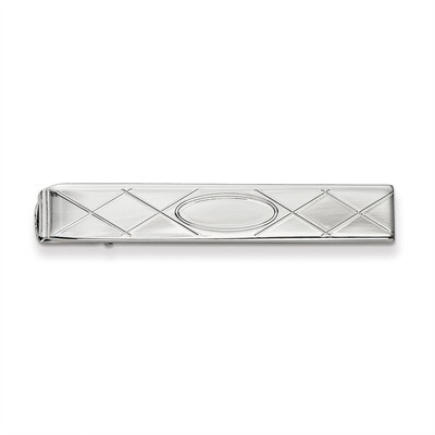 Kelly Waters Tie Bar with Criss Cross &amp; Oval Center Rhodium-plated KW722, MPN: KW722,