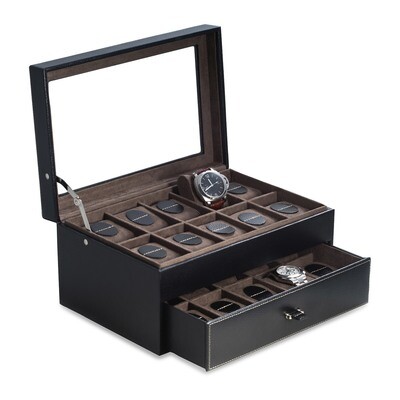 Black Leather 20-Watch Case with Drawer GM18307, MPN: GM18307, 797140576839