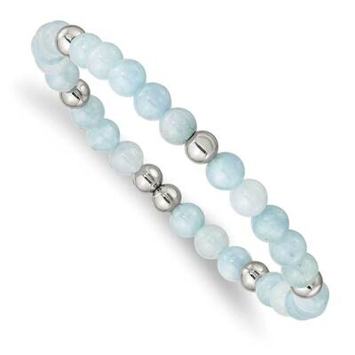 Light Blue Quartz Beaded Stretch Bracelet Stainless Steel Polished SRB2735, MPN: SRB2735, 191101861…