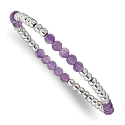 Purple Zebra Amethyst Beaded Stretch Bracelet Stainless Steel Polished SRB2740, MPN: SRB2740, 19110…