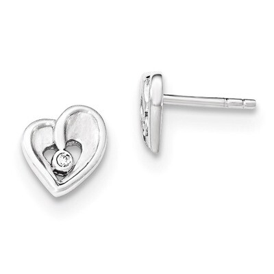 Polished CZ Fancy Heart Post Earrings Sterling Silver QE12417