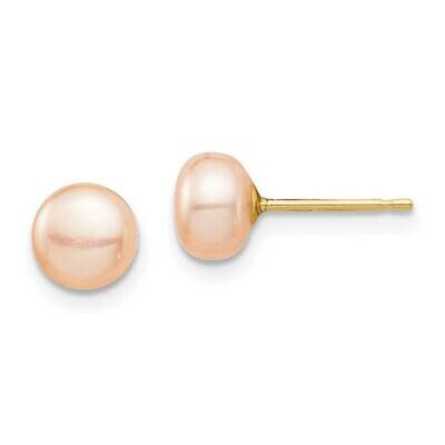 6-7mm Pink Button Freshwater Cultured Pearl Stud Post Earrings 14k Gold SE2939 by Madi K, MPN: SE29…