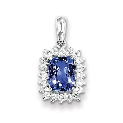 Sterling Silver Rhodium Plated White Topaz &amp; Tanzanite Pendant QP3002TZ