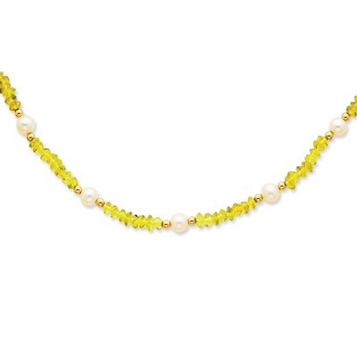 FW Cultured Pearl &amp; Peridot Necklace 14k Gold PR70-18