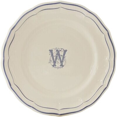 Gien Monogram Filet Bleu Dinner Plate Letter W 1710AEXW22, MPN: 1710AEXW22, 840769019420