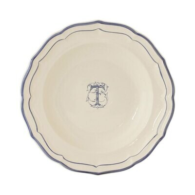 Gien Monogram Filet Bleu Rim Soup Letter T 1710ACRT22, MPN: 1710ACRT22, 840769019918