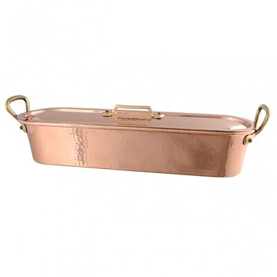 Mauviel M&#39;Tradition Fish Kettle with Grid And Lid.Hammered Copper with Bronzehandles 45 x 11cm 216045